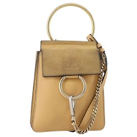 Chloé Chloe Fay Schultertasche Wildleder Beige Goldfarben Auth 201285