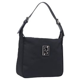 FENDI Schultertasche Nylon Schwarz Silber Auth 203677A