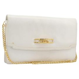 Sac à épaule à chaîne GUCCI en cuir Blanc Or Auth 204318