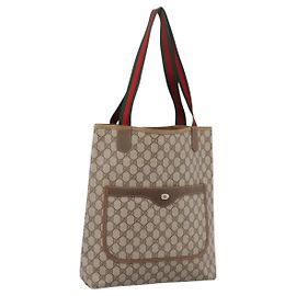 Bolso Tote GUCCI GG Supreme Web Sherry Line PVC Beige Gold 40 02 003 Auth 203644