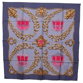 Hermès HERMES Carre 90 Scarf Silk Gray Auth 199716