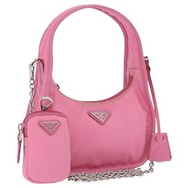 Bolsa de mão PRADA Nylon Pink Silver Auth 204035V