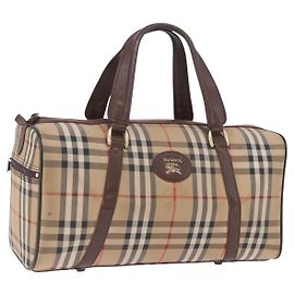 Borsa Boston Burberrys Nova Check Canvas Beige Gold Auth 204367