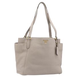 PRADA Tote Bag Taurillon Clemence Leather Gray Gold Auth am12588V