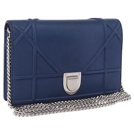 Borsa a tracolla con catena Christian Dior Diorama in pelle blu e argento autentica 204772V