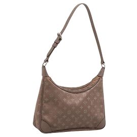 LOUIS VUITTON Monogram Satin Little Boulogne Hand Bag Beige M92143 Auth BA15499A