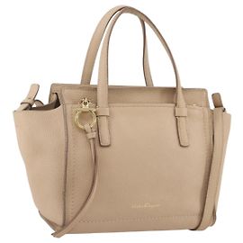 Borsa Salvatore Ferragamo Gancini in pelle 2way Beige Gold Auth 203581
