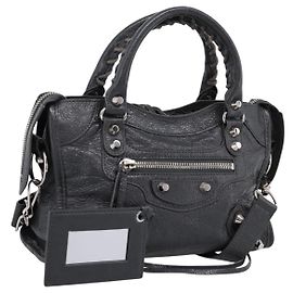 BALENCIAGA Classic Mini City Handtasche aus Leder Grau Silber 300295 Auth ka6230SAM