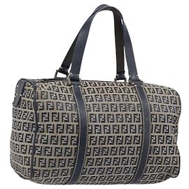 Borsa Boston FENDI Zucchino Canvas Navy Silver Auth 203884