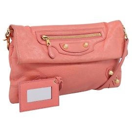 Bolsa de Ombro BALENCIAGA Giant Envelope em Couro Pink Gold Auth 204813A