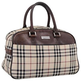 Bolso de mano BURBERRY Nova Check Canvas Beige Silver Auth 205173