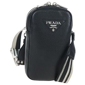 PRADA Schultertasche Vittero Dino Leather Black Silver Auth 202911V