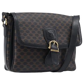 Céline CELINE Macadam Schultertasche PVC Leder Schwarz Goldfarben Auth BA15505