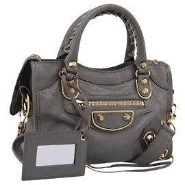 Borsa a mano BALENCIAGA Classic Metal Edge City in pelle grigia 390160 Auth ka6198M