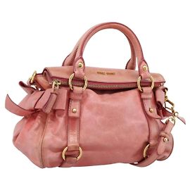 Borsa a mano Miu Miu Vitellolux in pelle 2way Pink Gold Auth 205828V