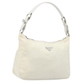 Bolsa de Ombro PRADA Nylon Ivory Silver Auth 204641A