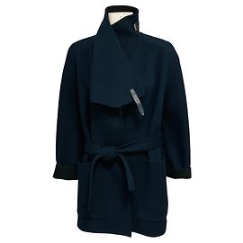 Hermès Cappotto coperta in cashmere con cintura Hermes Navy Blue / Black