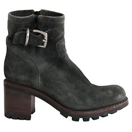 Free Lance Green Buckle Suede Ankle Boots