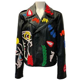 Autre Marque Alice + Olivia x Tom Wasselmann Natural Beauty Bikerjacke aus schwarzem Leder