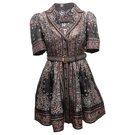 Zimmermann Kleid aus Leinen-Seiden-Mischung mit Bandana-Print, Black & Multicolor, Designer Size 1