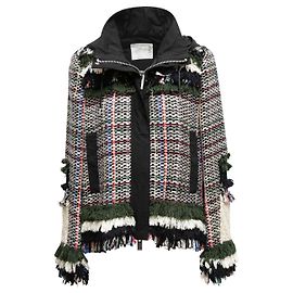 Sacai Tweed Kapuzenjacke Schwarz & Multicolor Designer Größe 3