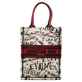 Autre Marque Borsa Dior DiorAmour Book Tote Verticale in tela ricamata Graffiti Bianca