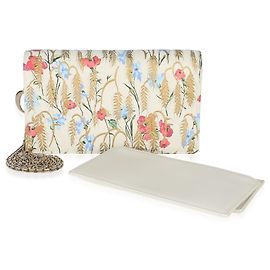 Christian Dior Cream Multicolor Calfskin Hibiscus Clutch With Chain