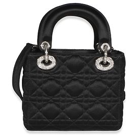 Mini Lady Dior in raso nero Cannage con cristalli Swarovski Christian Dior