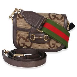 Bolsa Mini Horsebit 1955 Gucci em couro de bezerro Dollar texturizado marrom com Jumbo GG