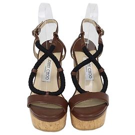Sandali con zeppa in sughero Wynwood in pelle marrone Jimmy Choo