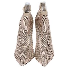 Le Silla Beige Mesh Crystal Gilda Socks Pumps