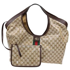 Gucci Brown Varnished Coated Canvas Large Giglio Tote