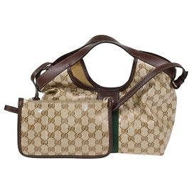 Gucci Giglio kleine Tote-Bag aus braunem lackiertem beschichtetem Canvas