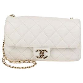 Chanel Accordion Flap Schultertasche aus weißem gestepptem Vintage-Leder