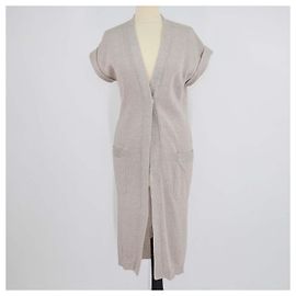 Cardigan in maglia aperta in misto cotone beige Brunello Cucinelli