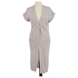 Cárdigan de punto abierto en mezcla de algodón beige Brunello Cucinelli