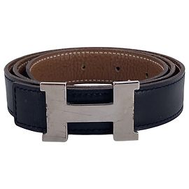 Gucci Cinturón reversible Constance H de cuero negro y marrón Hermes Talla 75