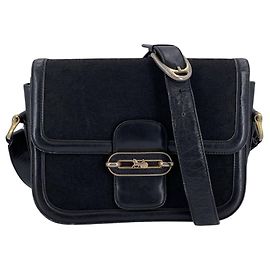 Céline Vintage Black Canvas C Carriage Box Flap Schultertasche