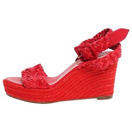 Hermès  compenses en cuir tressé et raphia rouges - size EU 39 (UK 6)