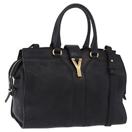 Autre Marque SAINT LAURENT Cabas Handtasche Leder 2way Schwarz Gold