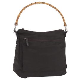 GUCCI Bamboo Hand Bag Nylon Khaki Silver 000 0509