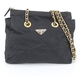 Prada Tessuto Nylon Triangle Logo Chain Leather Shoulder Bag