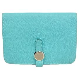 Hermès Monedero Hermes Dogon Compact de piel Togo Blue