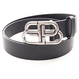 Cintura Balenciaga in pelle nera con logo BB da uomo