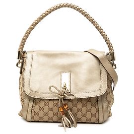 Borsa Satchel con patta Gucci Bella in tela GG beige
