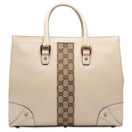 Sac Tote Gucci en veau blanc et toile GG Nailhead