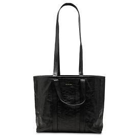 Balenciaga Barbes East West Shopper Tote Medium aus schwarzem Lammleder