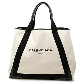 Balenciaga Cabas Tote M in tela bianca e blu navy