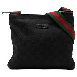 Borsa a tracolla Gucci in tela GG nera con fascia Web