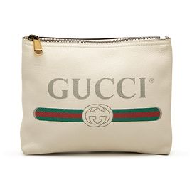 Clutch Gucci in pelle bianca con logo Gucci